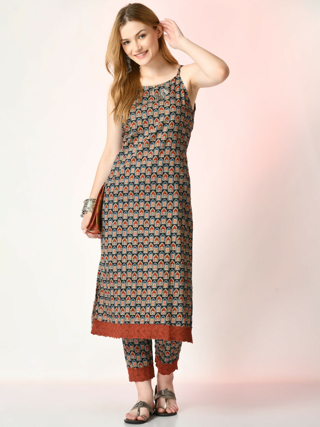 Myshka Women's Multi Printed Kurta With Trousers - Distacart