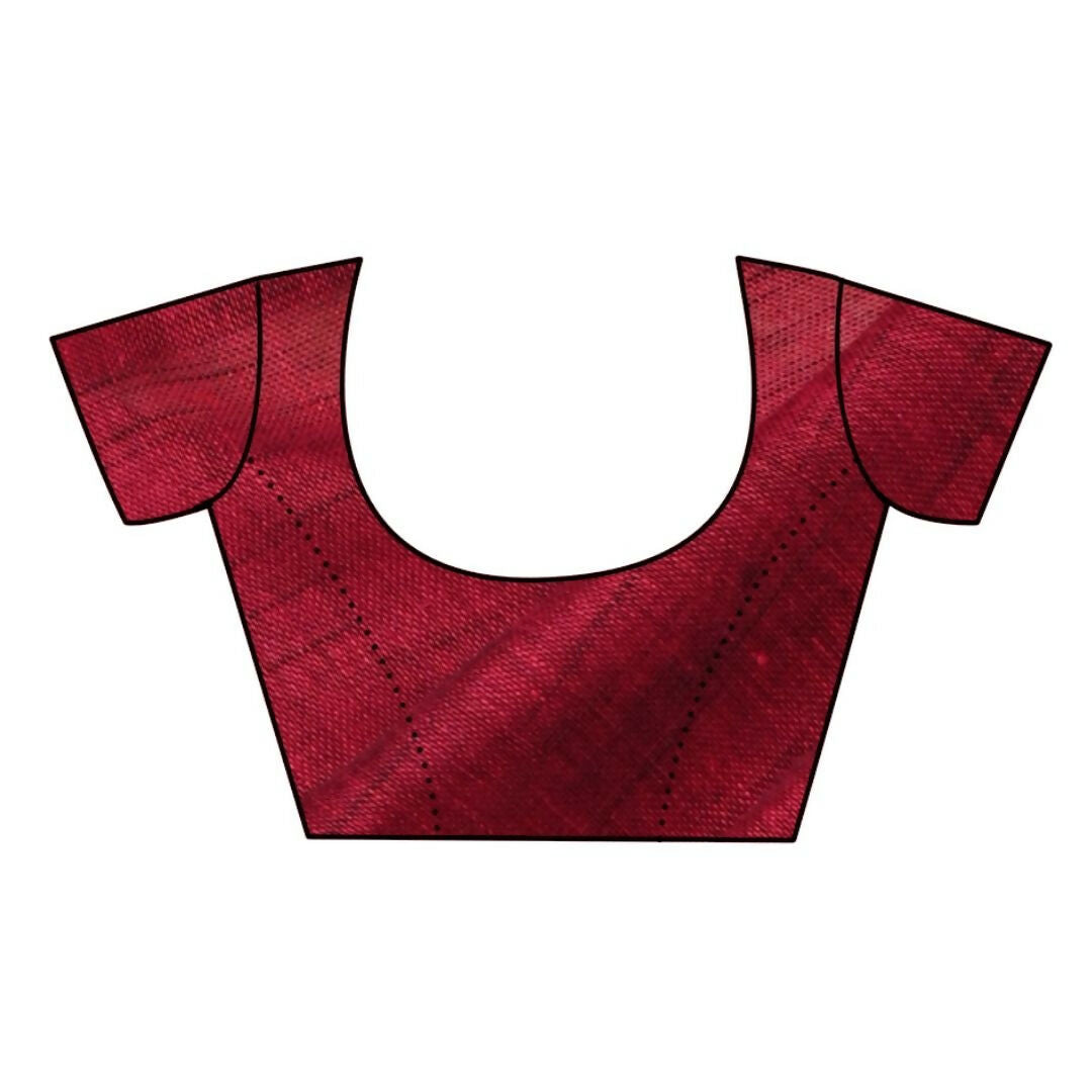 Very Much Indian Handloom Pure Cotton Linen Saree With Golden Border - Maroon - Distacart