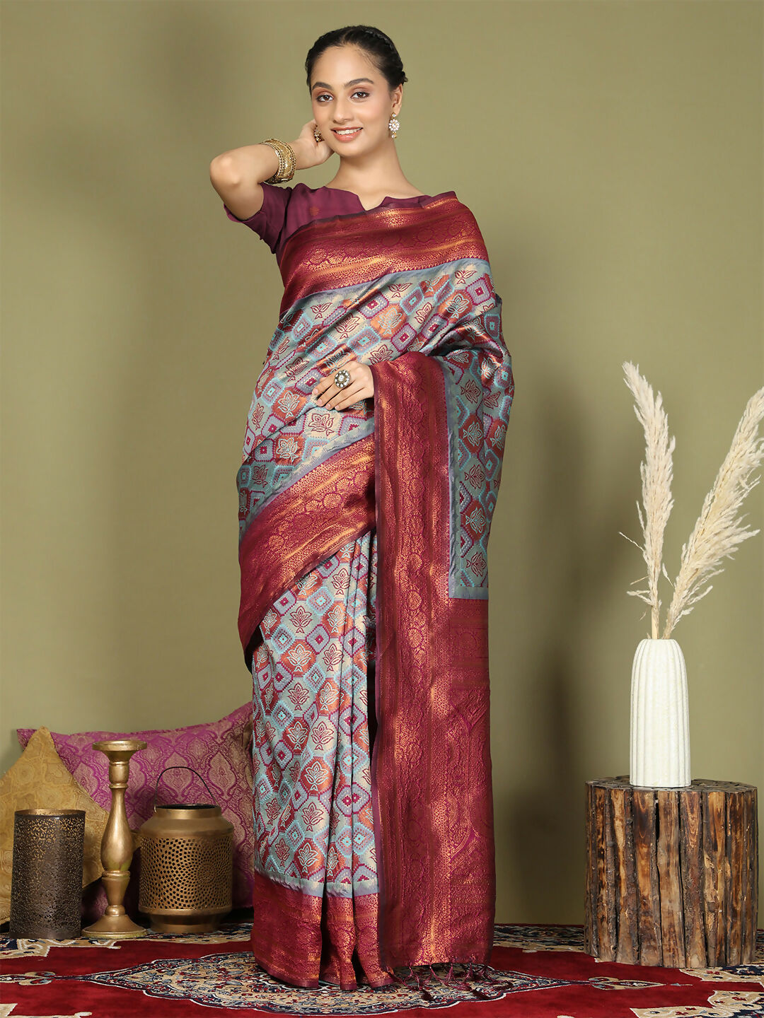 Astita Lichi Silk Teal Saree