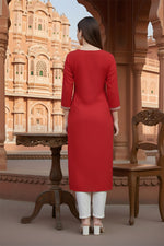 Thumbnail for SRS Fashion Red Embroidered Rayon Straight Kurta Set - Dista