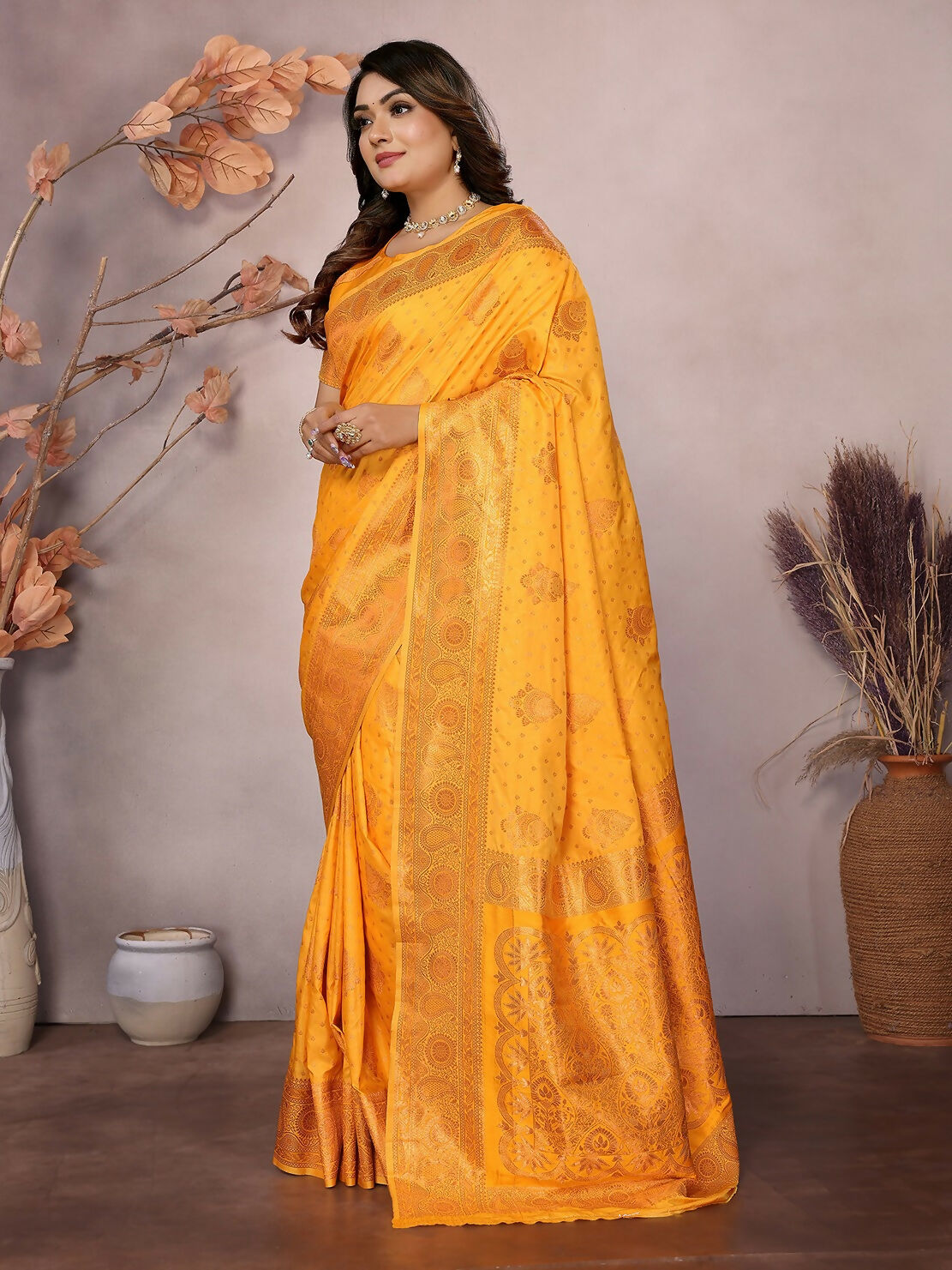Joban Fashion Banarasi Orange Woven Soft Silk Saree