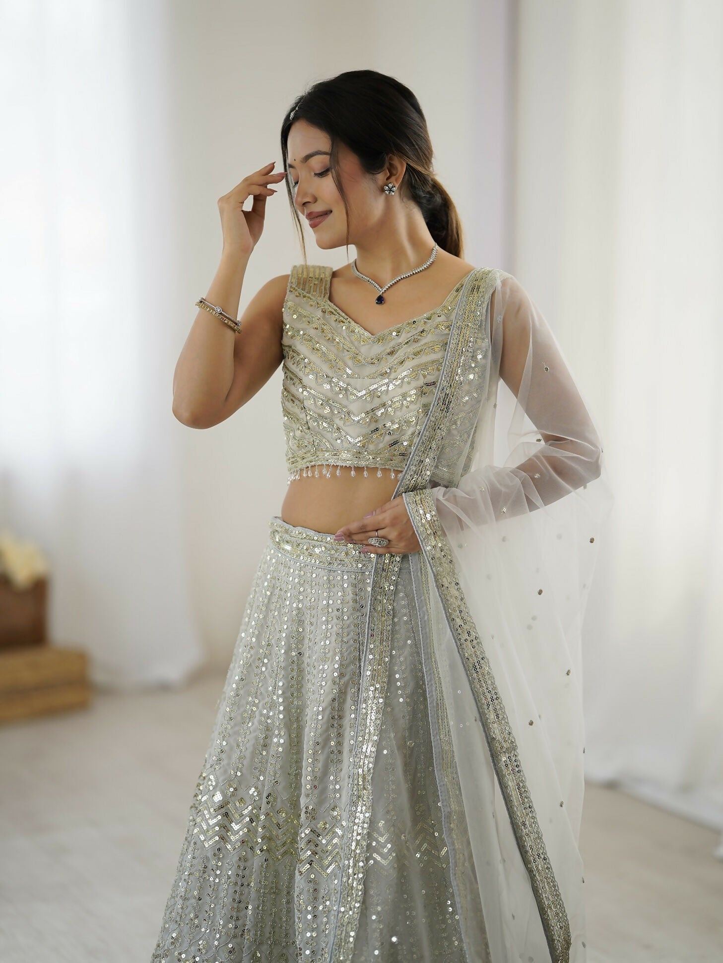 Aastha Fashion Off White Georgette Designer Wedding Wear Lehenga Choli