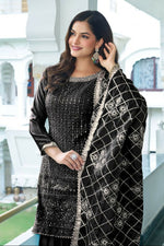 Thumbnail for Teeya Creation Black Colour Chinnon Silk Heavy Embroidery Work Fully Stitched Salwar Suit - Distacart