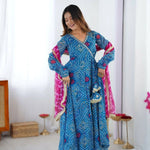Thumbnail for Teeya Creation Blue Faux Georgette Gown