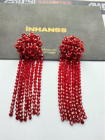 Thumbnail for Inhanns Handmade Crystal Waterfall Earrings - Long - Maroon Big - Distacart
