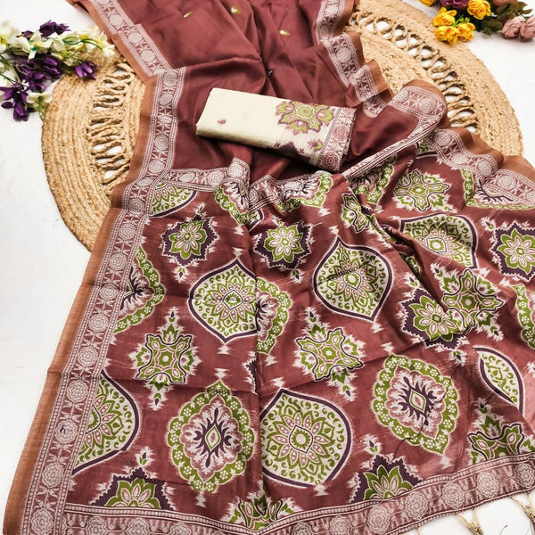 Vastranavya Maroon Muga Cotton Meenakari & Azarakh Pallu Saree with Contrast Blouse - Distacart