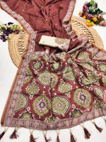 Thumbnail for Vastranavya Maroon Muga Cotton Meenakari & Azarakh Pallu Saree with Contrast Blouse - Distacart