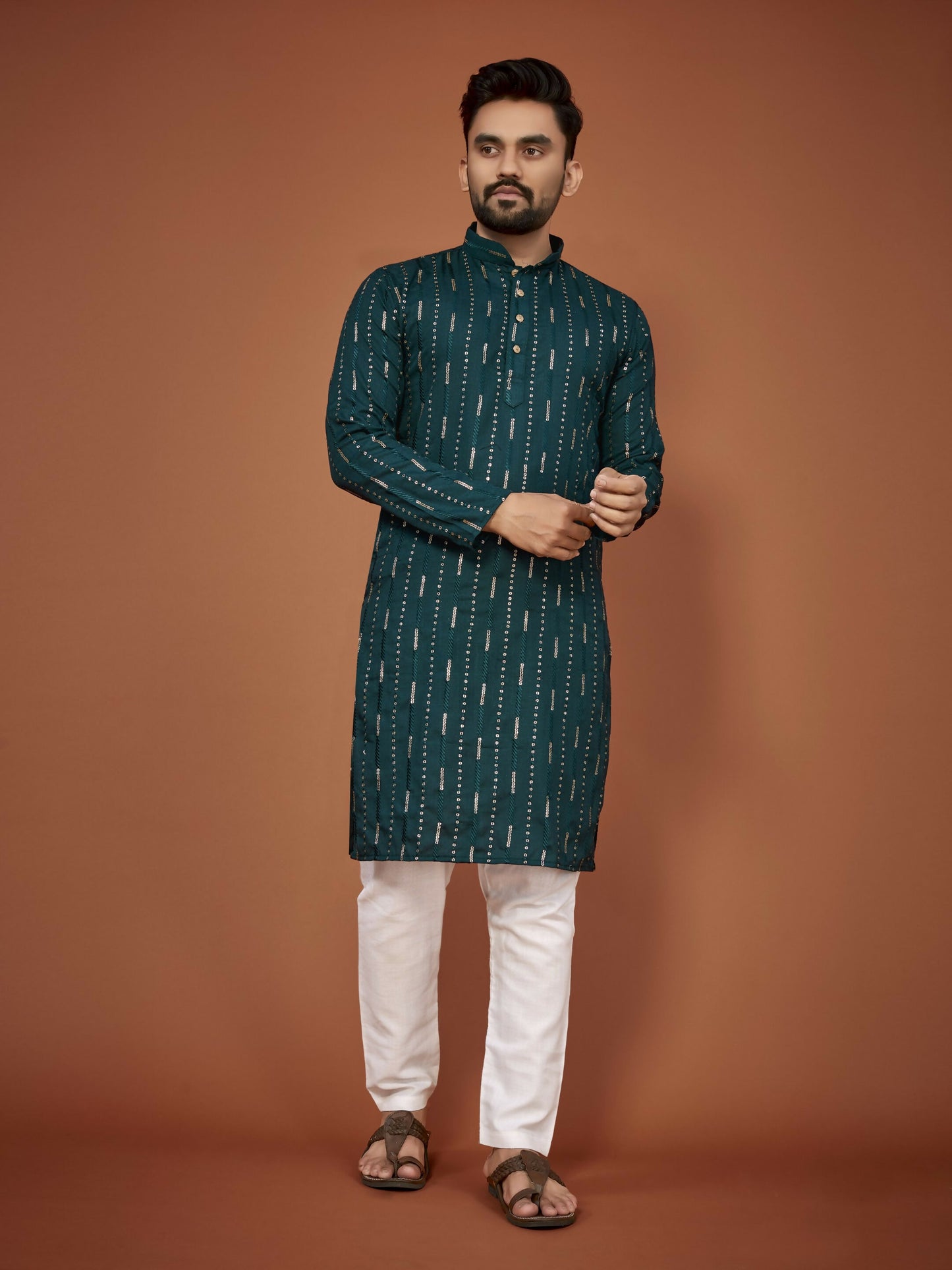 Anaita Teal Embroidered Cotton Straight Kurta - Distacart
