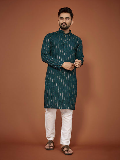 Anaita Teal Embroidered Cotton Straight Kurta - Distacart