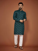Thumbnail for Anaita Teal Embroidered Cotton Straight Kurta - Distacart