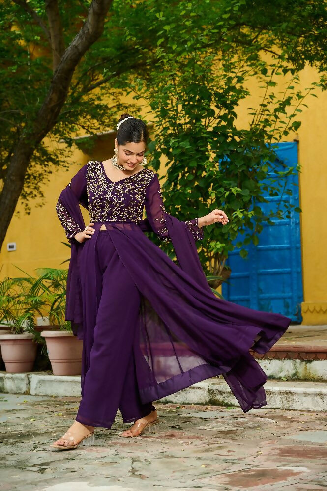 Joban Fashion Purple Readymade Kurta Set With Sequence embroidery Work