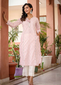 Thumbnail for Kaajh Women's Pastel Pink Printed Kurta Pant Set - Distacart