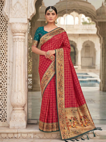 Shree Shyam Fashion Rani Pink Banarasi Silk Blend Saree - Dista
