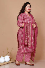Thumbnail for Miravan Women Plus Size Pink Straight Floral Printed Kurta & Palazzo With Dupatta - Distacart