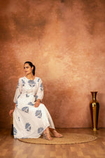 Thumbnail for Joban Fashion Blue Floral Hand Block Printed Cotton Kurta Pant Set - Distacart