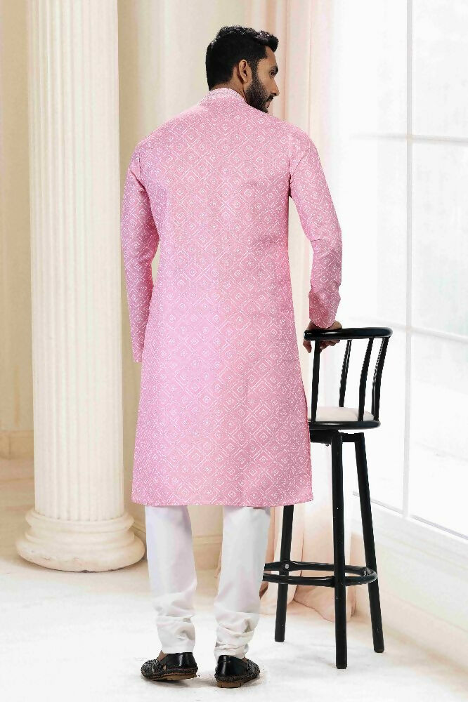 Raivat Ethnic Cotton Thread Work Kurta Pajama In Baby Pink Colour - Dista
