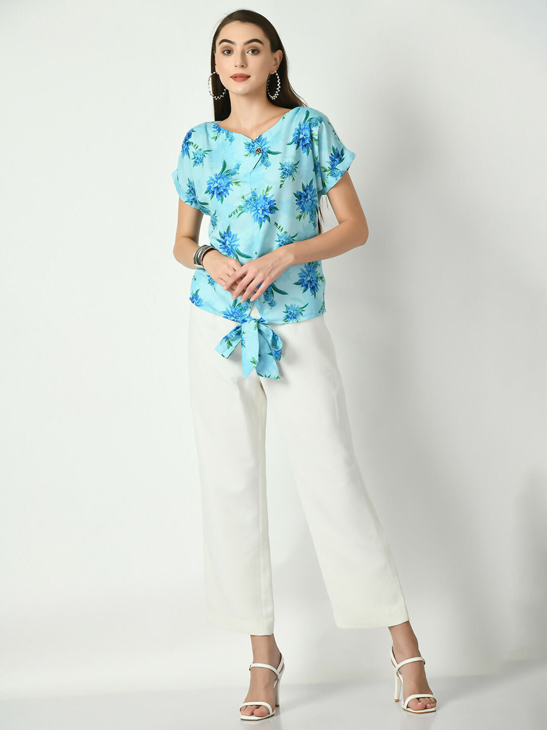 Myshka Women's Blue Printed Top - Distacart
