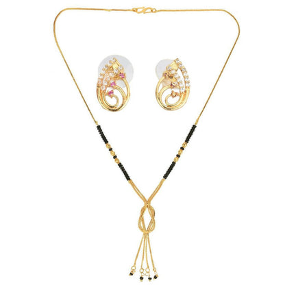 AanyaCentric Gold Plated Short Mangalsutra Set with Earrings - Distacart
