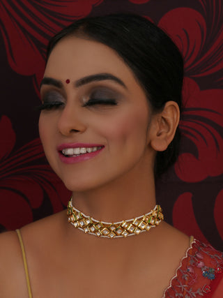 Kundan & Pearl Neckpiece (Gold) - Ruby Raang - Distacart