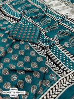 Thumbnail for Rama Poly Georgette Ajrak Saree with Unstitched Blouse - A2M