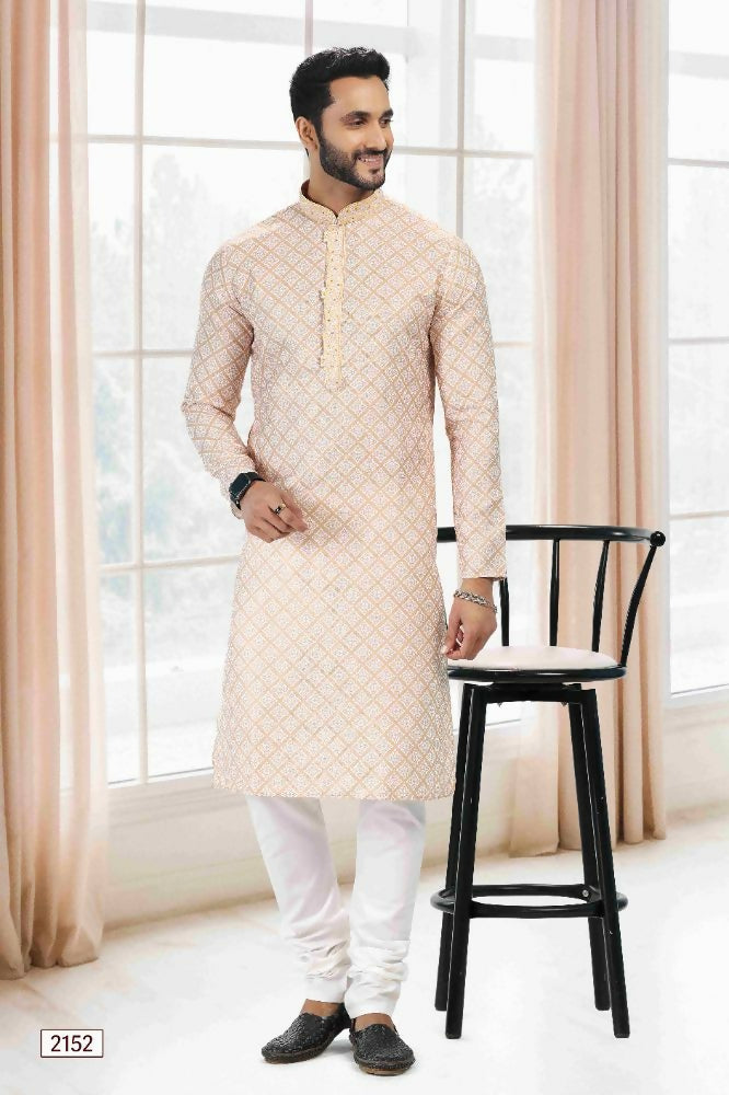 Raivat Ethnic Cotton Thread Work Kurta Pajama In Yellow Colour - Dista