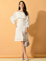 Thumbnail for Myshka Women's White Fit and Flare Party Dress - Distacart