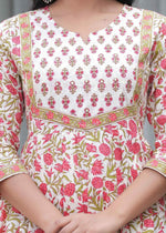 Thumbnail for Jaimini Women Cotton Printed Round Neck Calf Length Flared Kurta Pant And Dupatta Set - Dista