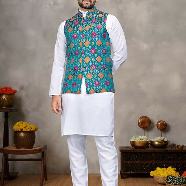 Anaita Blue Cotton Straight Kurta Pajama & Kurta With Jequard Work - Distacart
