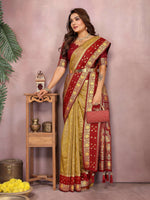 Thumbnail for Aastha Fashion Mustard Kalamkari Silk Zari Woven Saree - Distacart