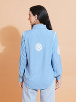 Thumbnail for Pahnaz Modal Chikankari Handwork Shirt-Blue - Dista
