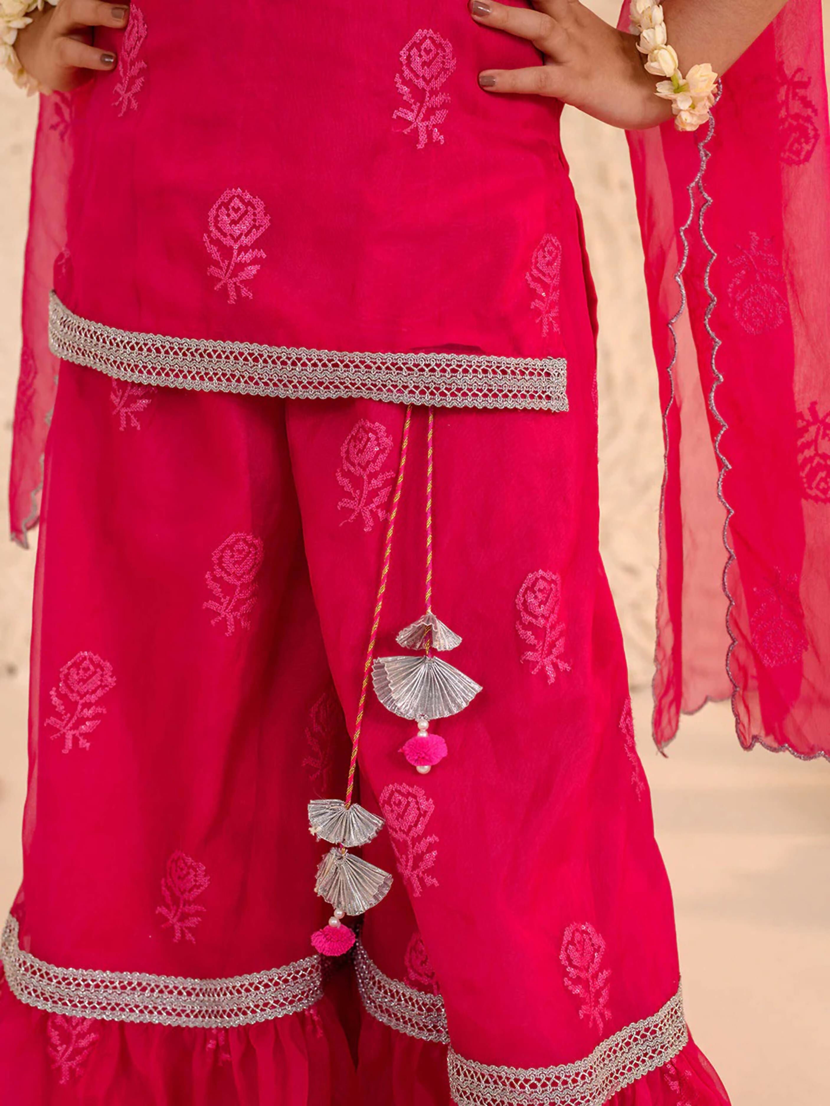 Joban Fashion Girl's Pink Color Sharara Set
