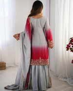 Thumbnail for The52 Women's Beautiful Chinon silk Fabric Embroidery Work Straight Kurta Palazzo and Dupatta Set - Distacart
