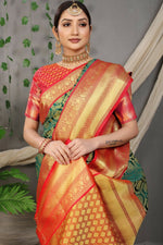 Thumbnail for Jyoti Fashion Women's Green Kanjivaram Silk Zari Woven Saree with Blouse - Distacart