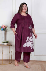 Thumbnail for Miravan Womens Plus Size Wine Floral Kurta With Palazzo - Distacart