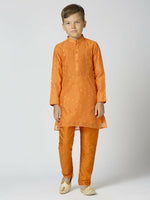 Thumbnail for Joban Fashion Kids Island Full Sleeves Chanderi Kurta, Pyjama Set with Traditional Butta Work - Orange - Distacart