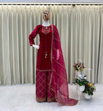 Thumbnail for Vastranavya Pink Velvet Sequence Embroidery Work Kurta & Bottom With Dupatta