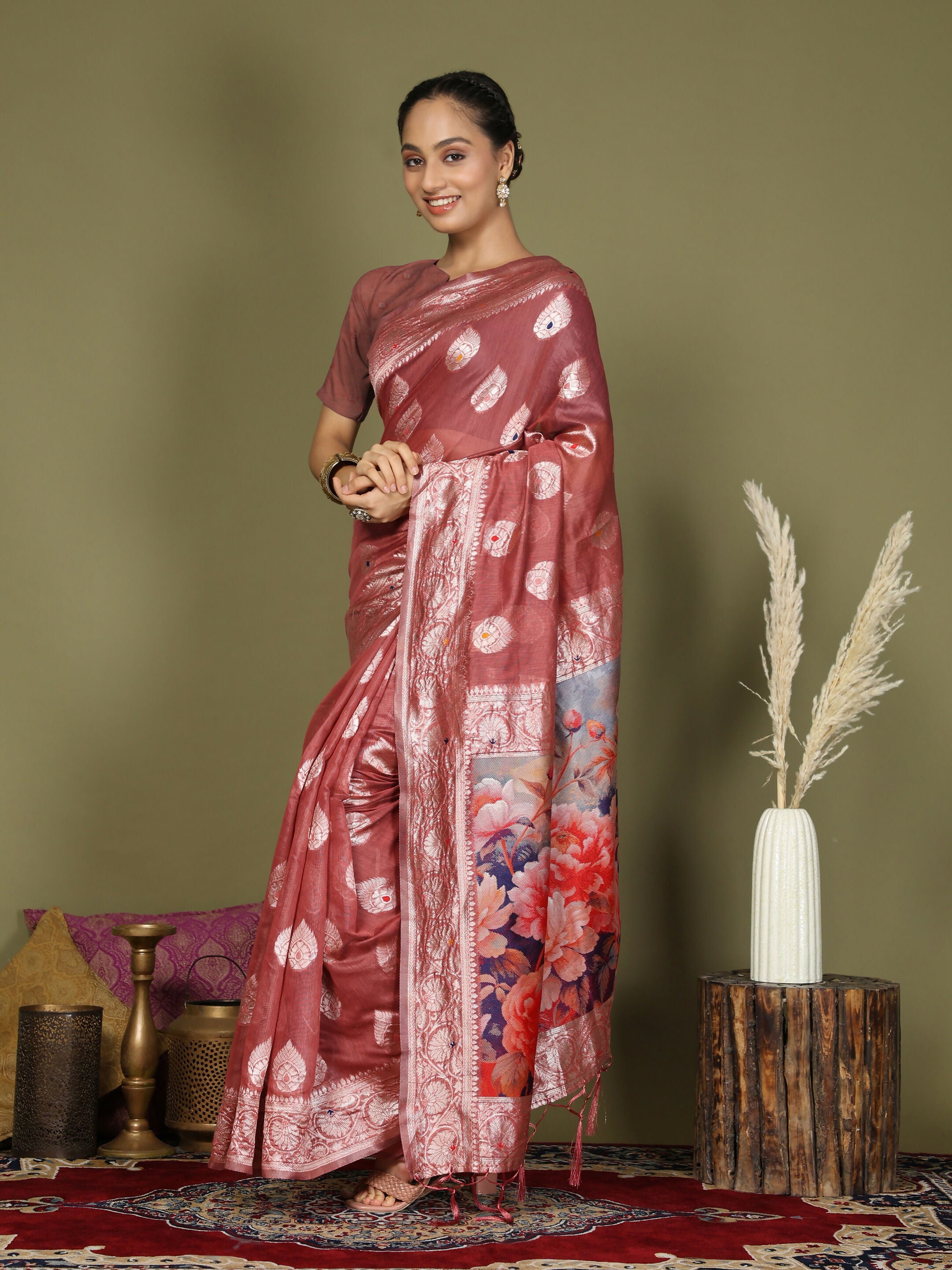 Astita Linen Cotton Rust Saree