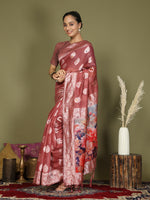 Thumbnail for Astita Linen Cotton Rust Saree