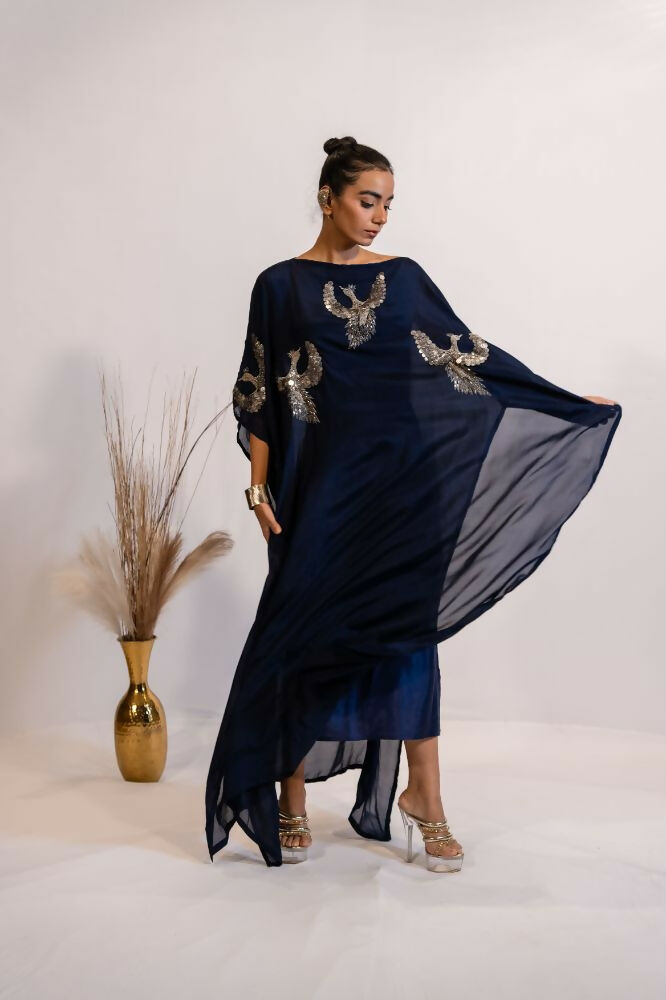 Timaraa Regal Navy Blue Embellished Kaftan Dress - Dista