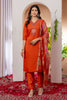 Teeya Creation Womens Orange Embroidered Kurta Pant Set - Dista