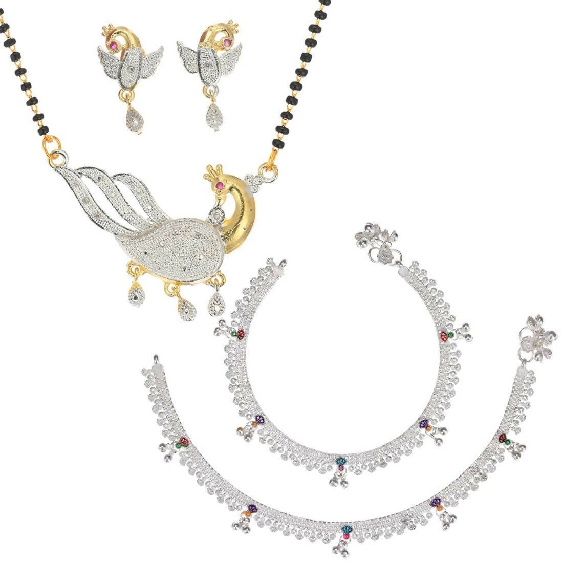 AanyaCentric Gold-plated Mangalsutra Pendant Earring Set & Silver Plated Anklet - Distacart