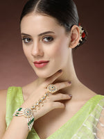 Thumbnail for NVR Women's Green Gold-Polished Stone Studded Handcrafted Ring Bracelet - Distacart