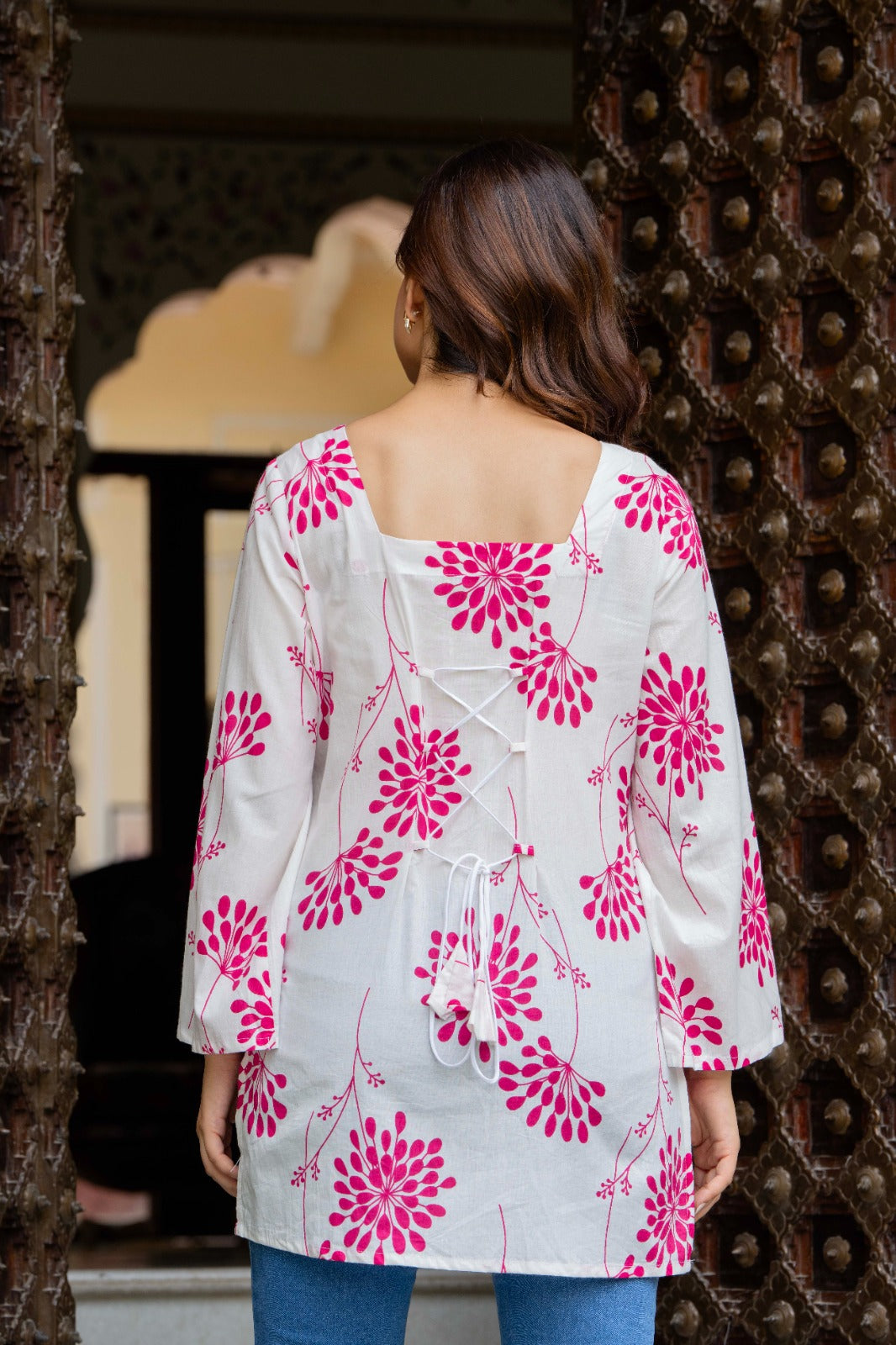 Jaitra Apparels White Pure Cotton Short Kurti With Back Lace Tie ups - Dista