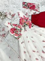 Thumbnail for Lorenvalley Fashion Women Pure Soft Organza Silk Floral Print Fully Flair Anarkali With Pent Dupatta Set - White - Distacart