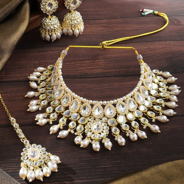 Jewel City Kundan Pearl Choker Necklace Set with Jhumka Earrings | Indian Bridal Jewelry for Women – Festive & Wedding Wear - Distacart