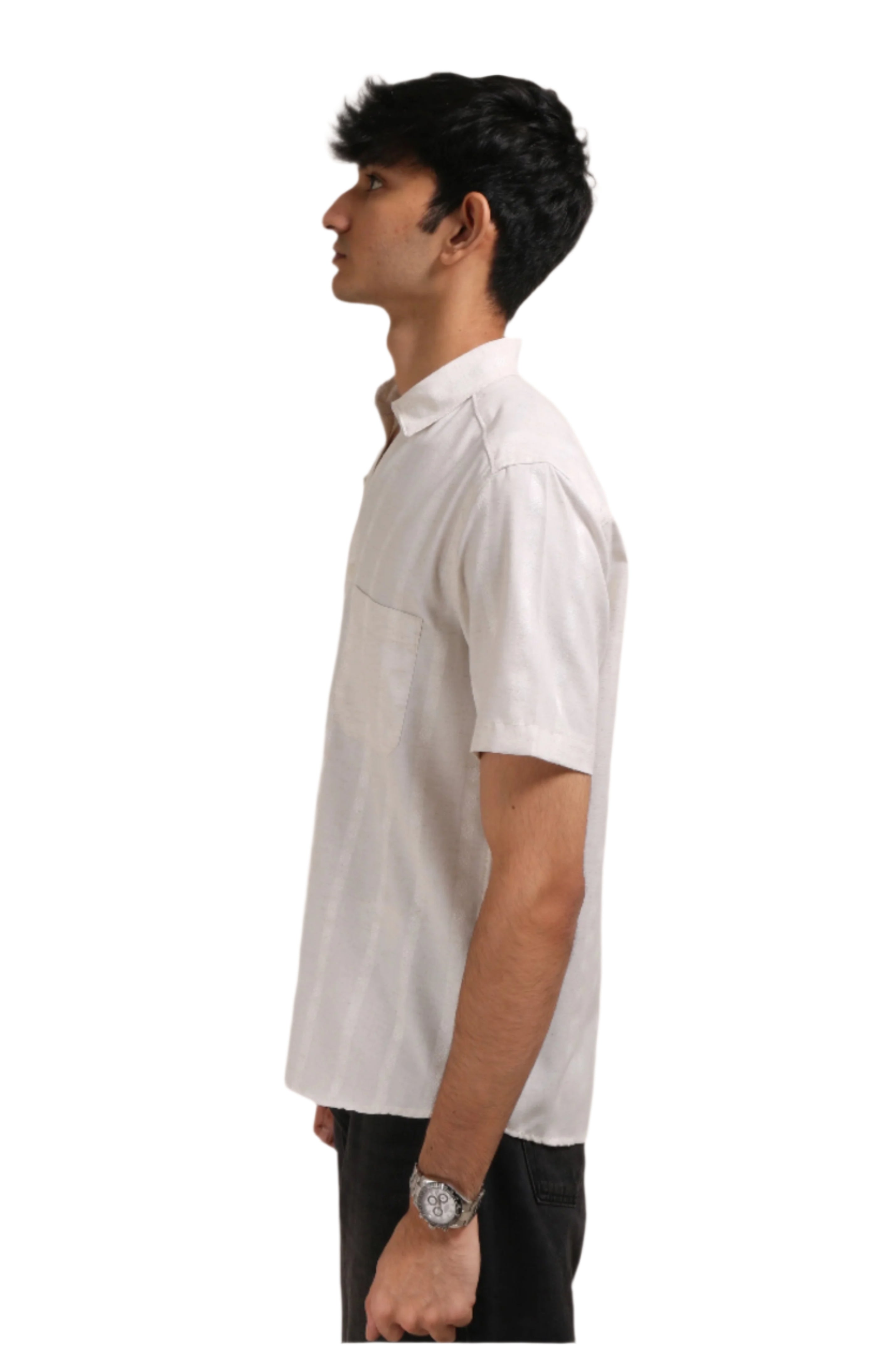 Xkind Off White Self Stripes Regular Fit Shirt