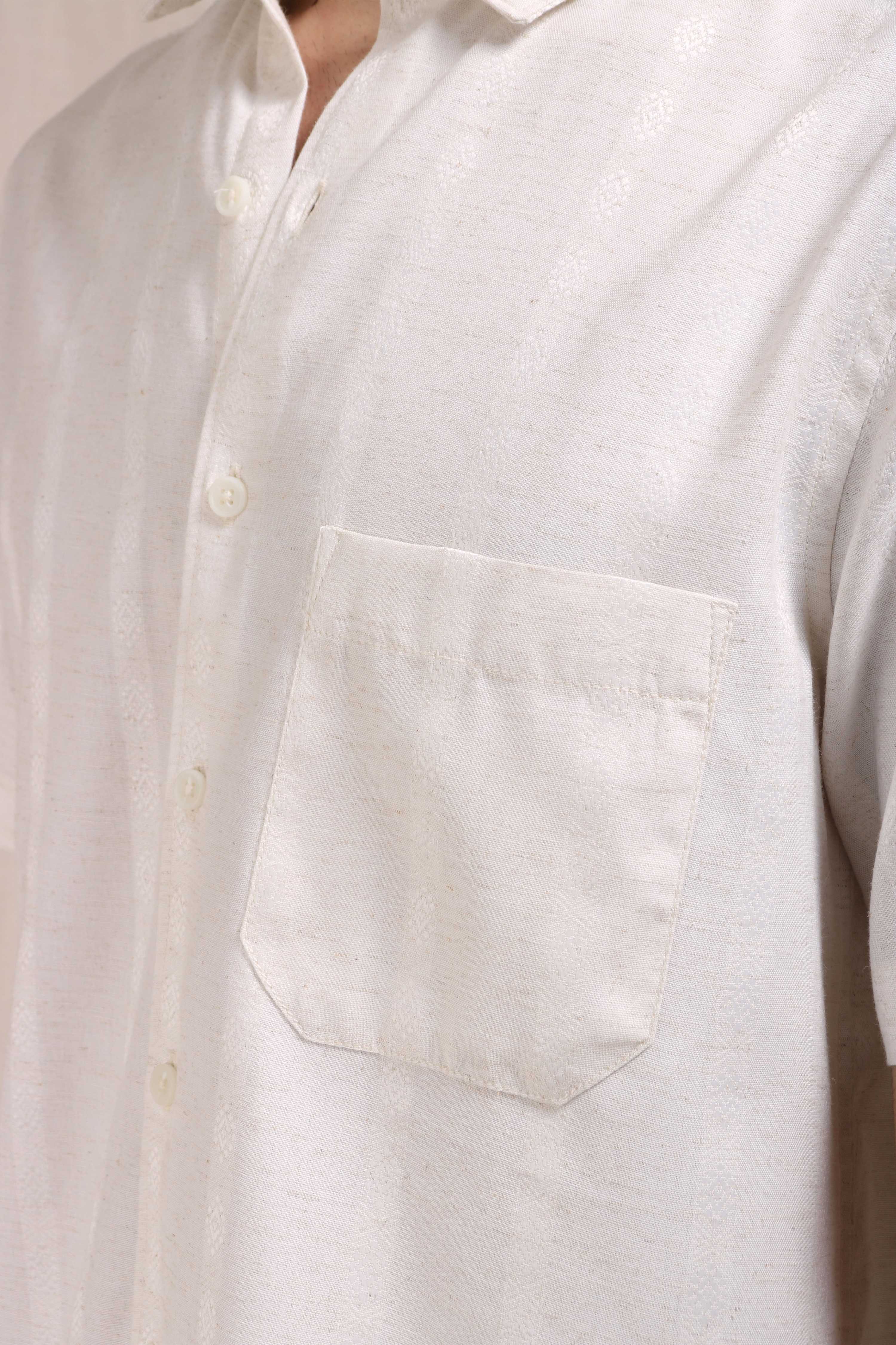 Xkind Off White Self Stripes Regular Fit Shirt