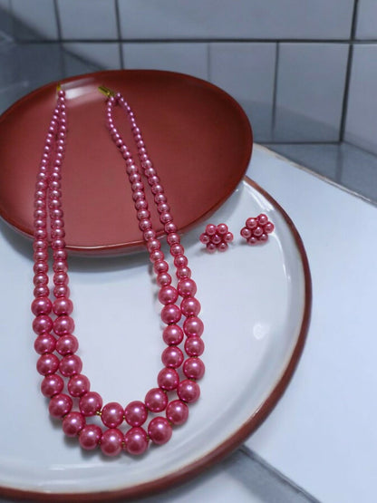 Inhanns Everyday Workwear Pearl Set (Double Layered Pearls) - Pink - Distacart