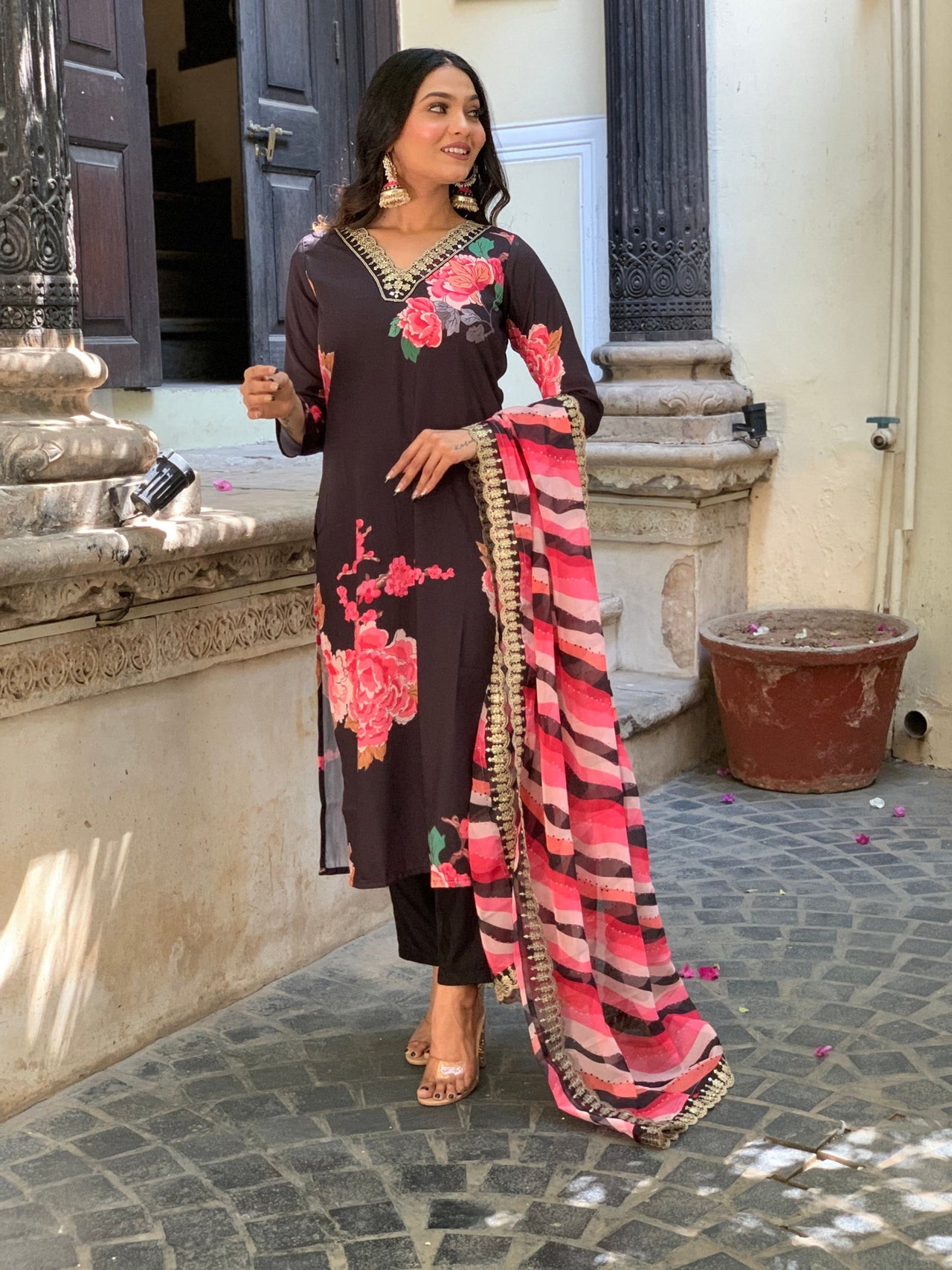 Women Party Wear Embroidery Worked Kurta With Pant And Duppata Set