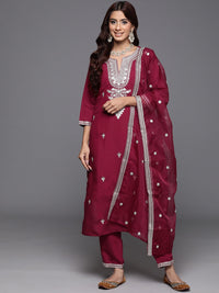 Thumbnail for NOZ2TOZ Women's Party Wear Embroidery Worked Kurta With Pant And Duppata Set - Maroon - Distacart